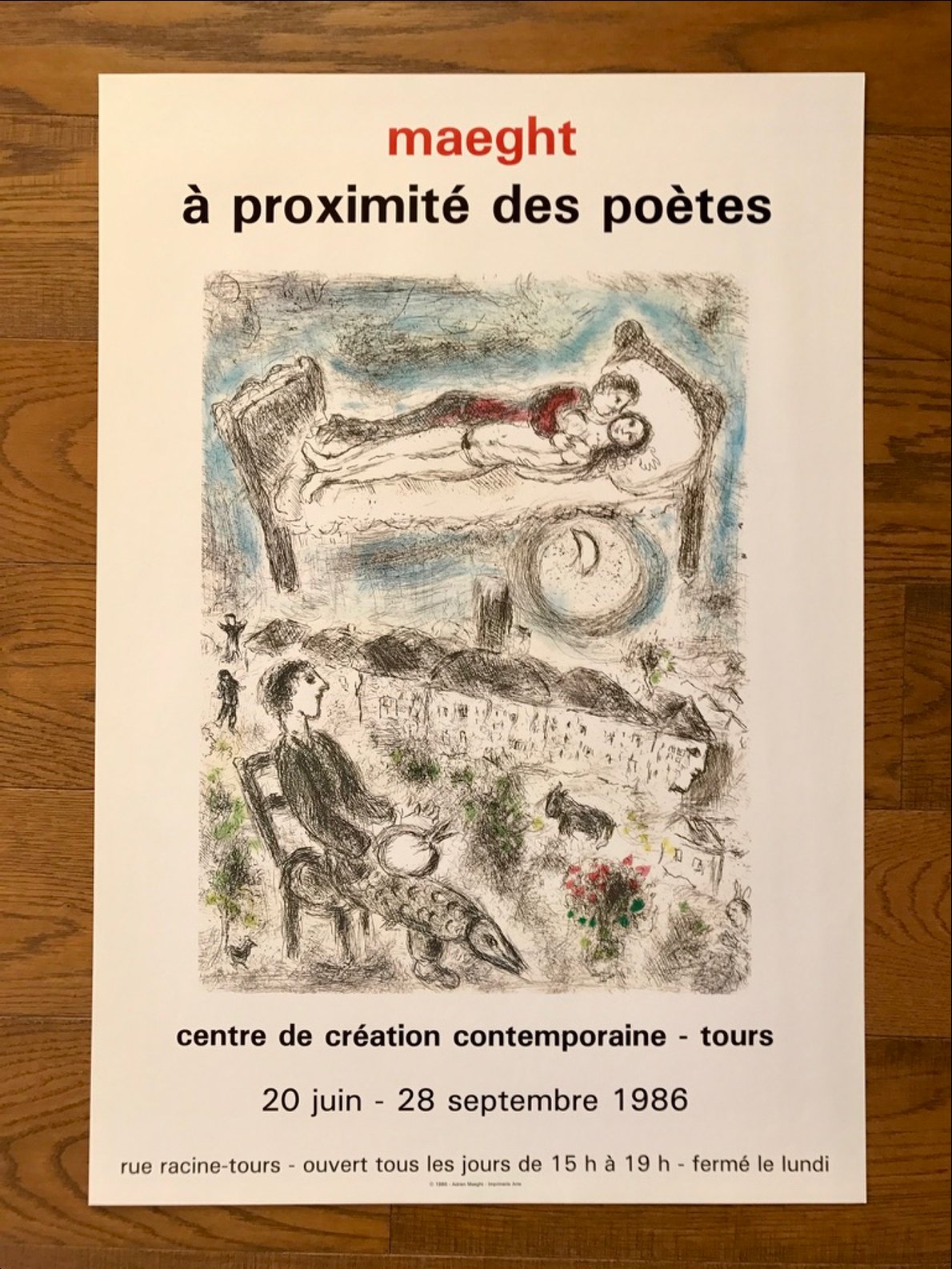 Marc Chagall Maeght à proximité des poètes - Tours (amoureux au dessus de l'artiste peintre et de la ville)