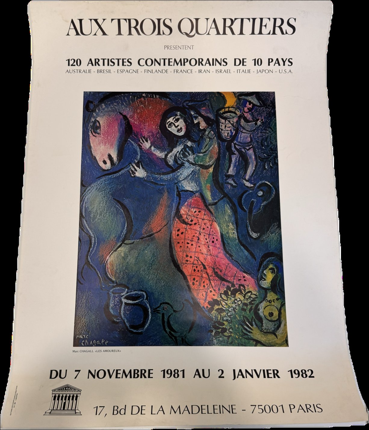 Aux trois quartiers 120 artistes contemporains "Les amoureux" Chagall
