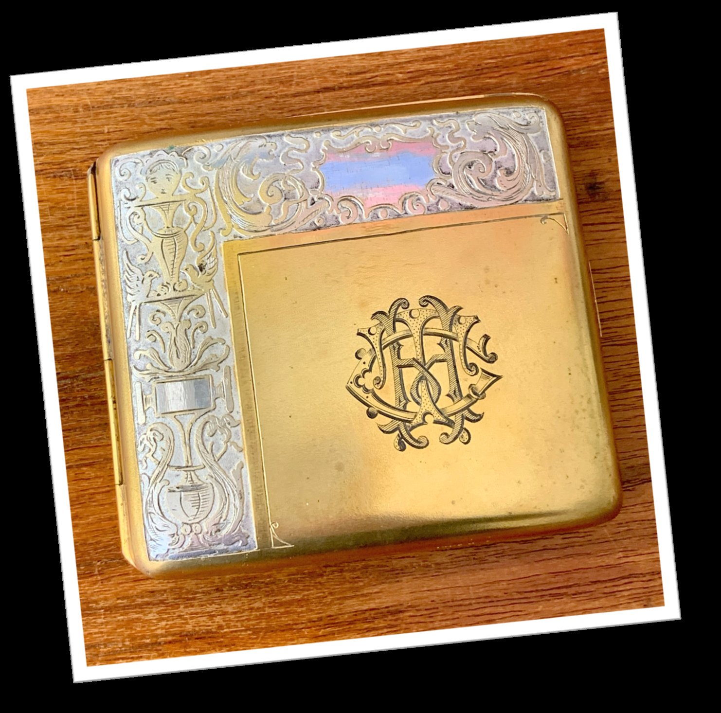N.I 1910 ÉTUI À CIGARETTES VERMEIL ORNÉ ART NOUVEAU