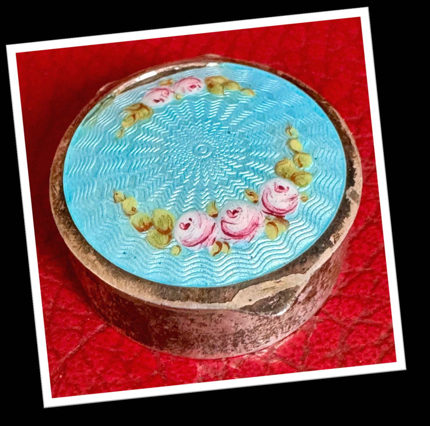 N.I 1900 PILULIER FLEURS ÉMAILLÉES TURQUOISE